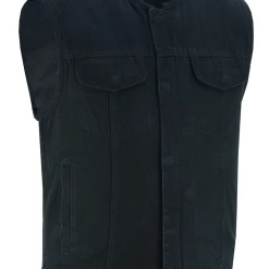 Vance VB919BK Men's Black Denim Collarless Motorcycle Vest
