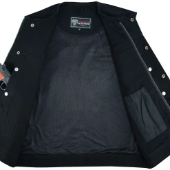 Vance VB919BK Men's Black Denim Collarless Motorcycle Vest -Motorcycle Helmets Shop 69784 45591.1661286327