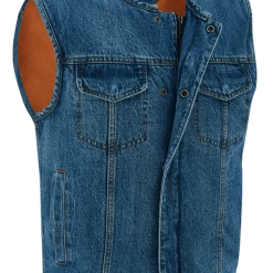 Vance VB919BL Men's Blue Denim Collarless Motorcycle Vest