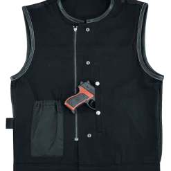 Vance VB919L Denim Black Collarless Club Vest With Leather Trims -Motorcycle Helmets Shop 69951 92748.1661286326