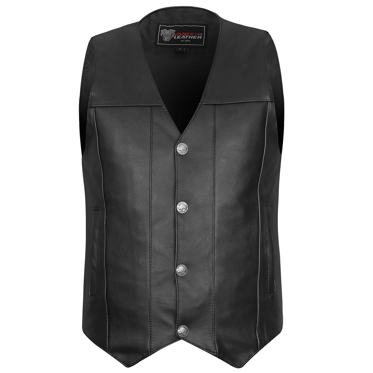 Vance VL906 Mens Black Premium Cowhide Leather Buffalo Nickel Biker Motorcycle Vest 4 Vance VL906 Mens Black Premium Cowhide Leather Buffalo Nickel Biker Motorcycle Vest - Image 2