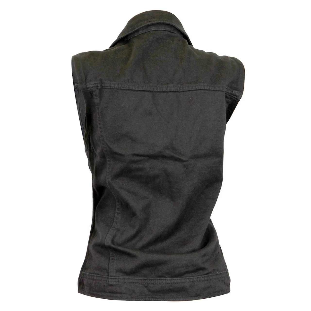 Vance VB1050BK Women's Black Denim Motorcycle Vest With Studded Collar 4 Vance VB1050BK Women's Black Denim Motorcycle Vest With Studded Collar - Image 2