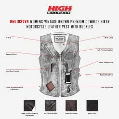 High Mileage HML1037VB Womens Vintage Brown Premium Cowhide Biker Motorcycle Leather Vest With Buckles 8 High Mileage HML1037VB Womens Vintage Brown Premium Cowhide Biker Motorcycle Leather Vest With Buckles -Motorcycle Helmets Shop HML1037VB Ladies Vintage Brown Premium Leather Concealed Carry Motorcycle Vest infographic 51050.1674225965