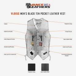 Vance VL915S Men's Black Ten Pocket Leather Vest 12 Vance VL915S Men's Black Ten Pocket Leather Vest -Motorcycle Helmets Shop teammtrcycl15 10 2022infographics 62561.1677492251