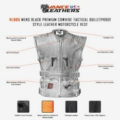 Vance VL905 Mens Black Premium Cowhide Tactical Bulletproof Style Leather Motorcycle Vest -Motorcycle Helmets Shop teammtrcycl21 11 2022infographics 56906.1677233008