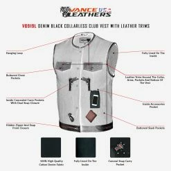 Vance VB919L Denim Black Collarless Club Vest With Leather Trims -Motorcycle Helmets Shop teammtrcycl27 07 2022infographic 12820.1677567275